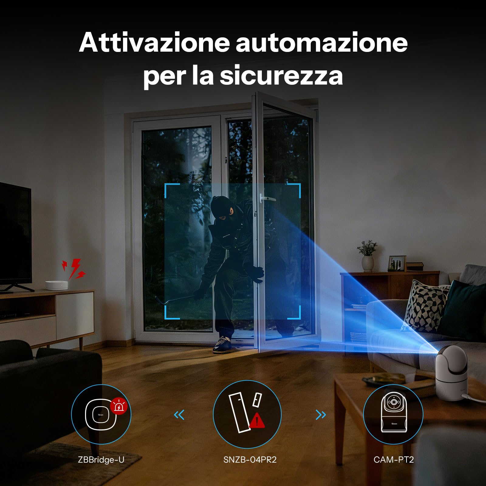 SONOFF SenseGuard DW Gen2 Zigbee Sensore per porta, monitoraggio apertura/chiusura, allarme per porte e finestre per la sicurezza domestica, allarme telefono, avviso di manomissione, domotica