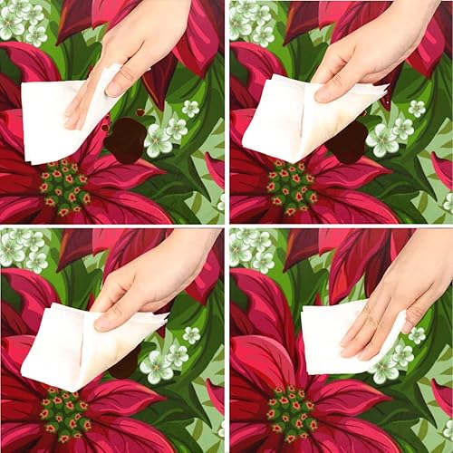 Miniatura 3 de Mantel redondo ajustado con flores de Pascua de Navidad con borde elástico, lavable, protector de mesa para comedor, cocina, picnic, fiesta, ajuste