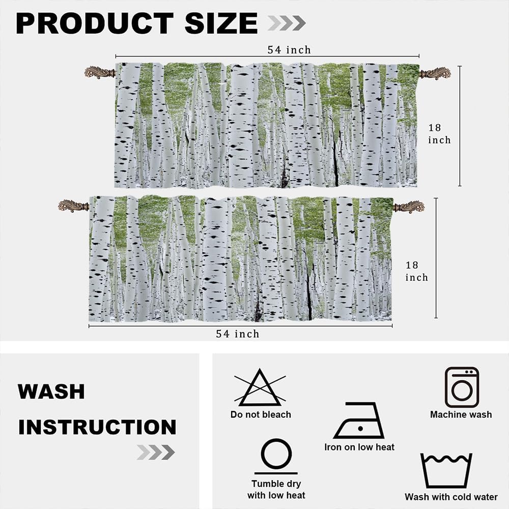 2 Panels Birch Tree Scenic Valances for Windows, Nature Forest Rustic View Rod Pocket Valance Curtains Home Decor Window Treatment for Kitchen/Living Room, 54" W X 18" L