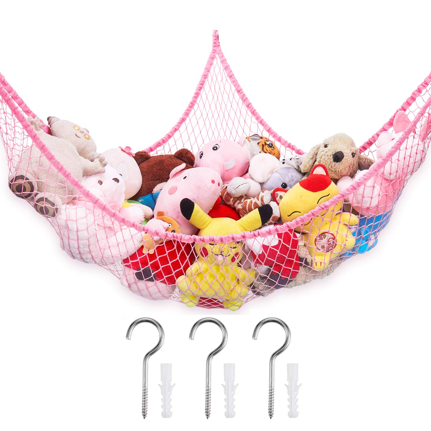Stuffed Animal Hammock, Toy Hammock Storage Net, LXUNYI Mesh Toy Net Holder Jumbo Wall Corner Giant Baby Kids Children Stuff animals Hammocks Net Organizer for Bedroom (Black, 84 inch)