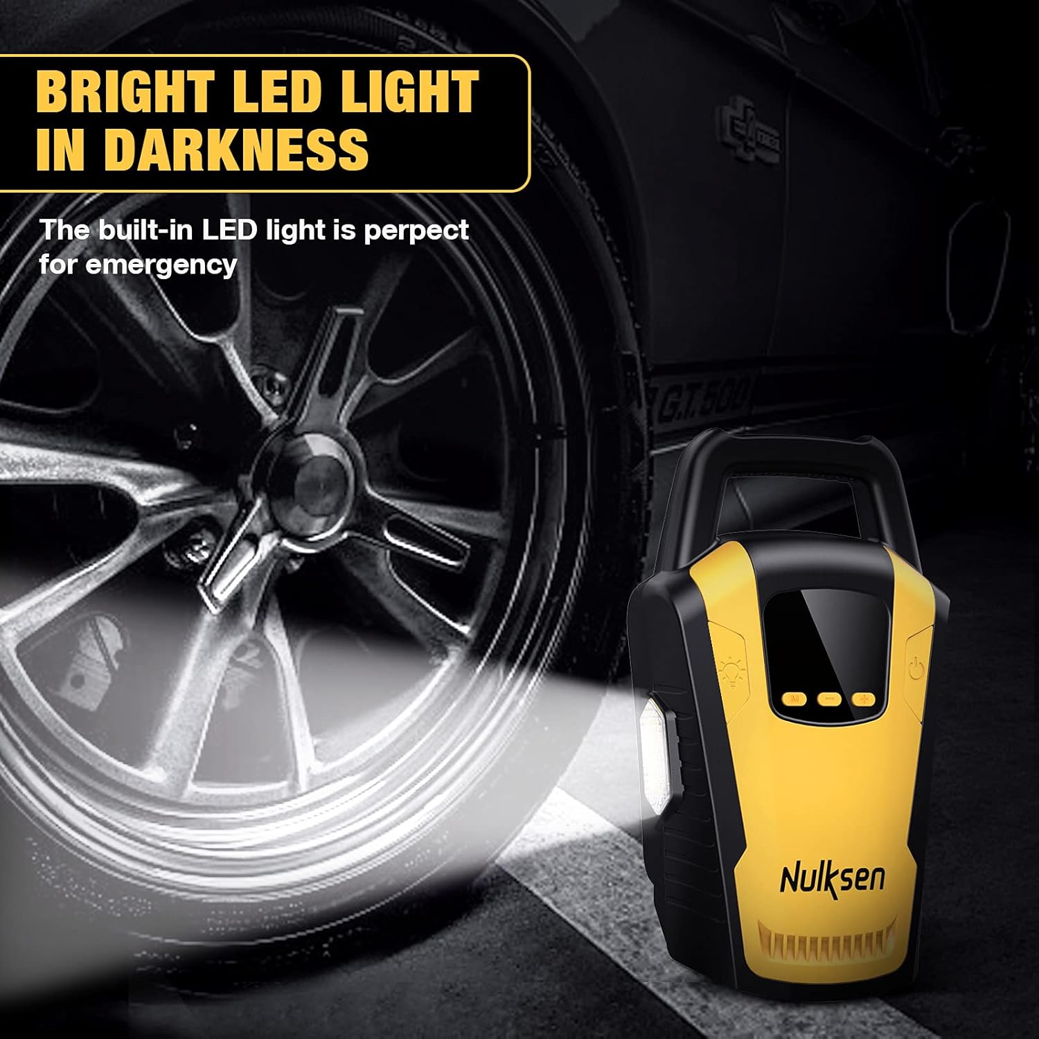 Nulksen Tire Inflator Portable Air Compressor, DC 12V Car Tire Pump with Digital Pressure Gauge, LED Light, Electric Air Pump for Car Tires, Bicycles, and Other Inflatables : Automotive