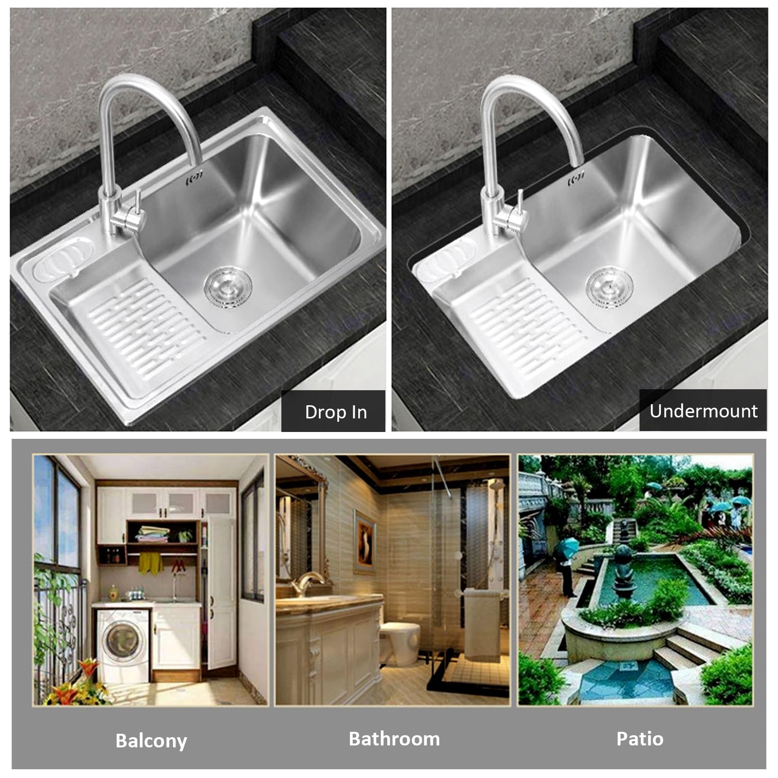 Fregadero De Lavandería De 26 Pulgadas, con Grifo, Kits De Drenaje Y Tabla De Lavar, Piscina De Lavandería De Acero Inoxidable 304, Lavabo, Fregadero, Tina De Lavandería (Color : C, S : 66x45x22cm)