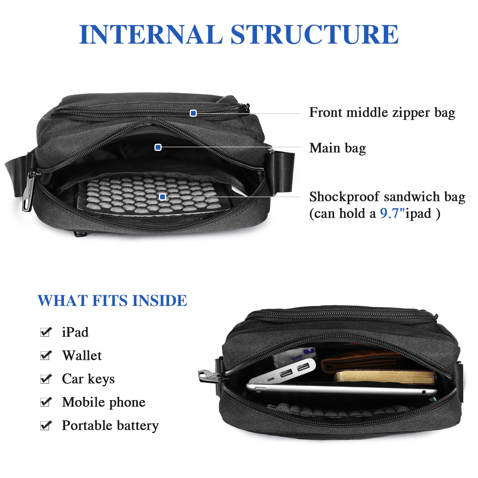 Borsa a Tracolla Uomo Casuale, Oxford Borsello Uomo Ipad Borsa per Sportivo e Attività Commerciale