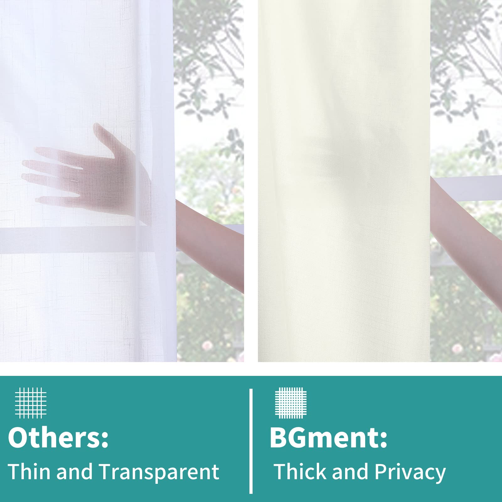 BGment Ivory Faux Linen Curtains 72 Inch Length 2 Panels Set for Bedroom, Linen Semi Sheer Drapes Light Filtering Privacy Window Curtains with Rod Pocket and Back Tab, 52 Inch Wide Each Panel