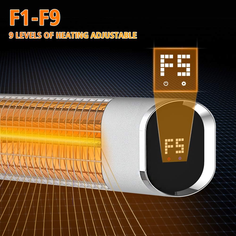 PATIOBOSS Electric Infrared Patio Heater Outdoor Wall-Mounted Gold Tube Quite Heat with Remote Control, 24-Hour Timer Auto Shut Off, 9 Heating Option for Room, Garage ,Courtyard : Patio, Lawn & Garden