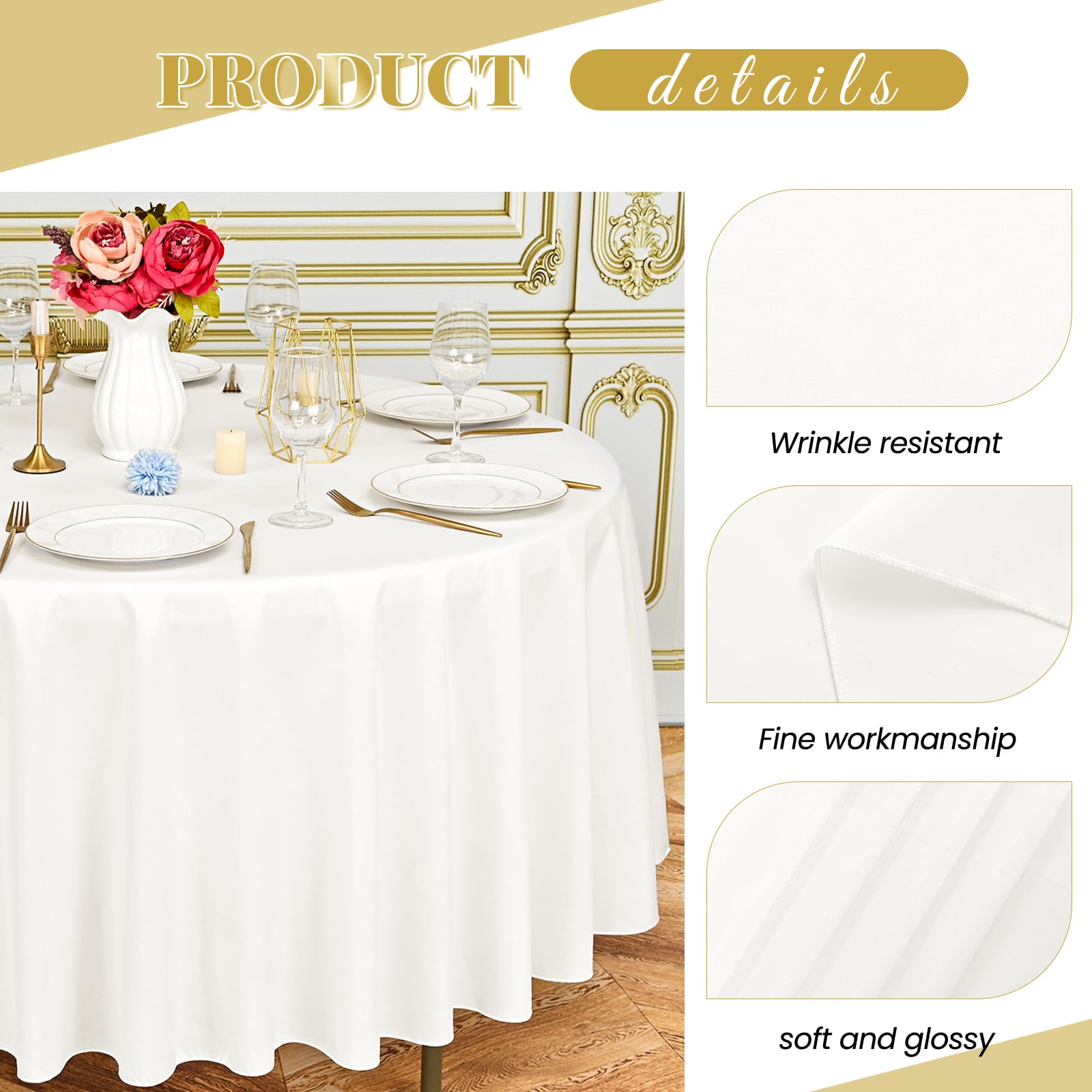 6 Packung Elfenbeinfarbene runde Tischdecken, 305 cm, runde Tischdecke, waschbar und wiederverwendbar, Flecken und knitterfrei, Polyesterstoff für Hochzeit Party Bankett Camping Restaurant Dekoration