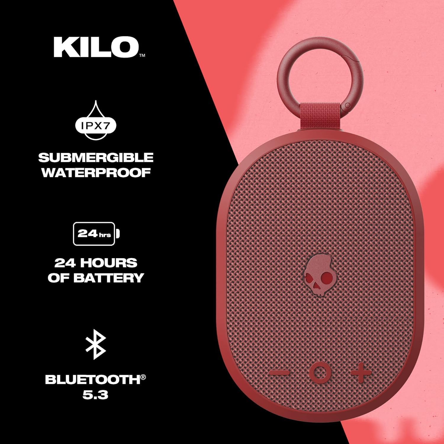 Skullcandy Kilo XT Wireless Bluetooth Speaker - IPX7 Waterproof Mini Bluetooth Speaker with 24 Hour Battery, Downward Firing Passive Radiator, and True Wireless Pairing - Perfect for Outdoor (Red) - Image 2