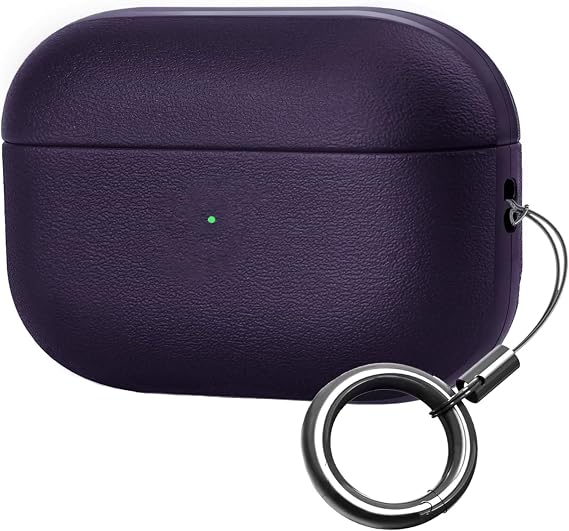 Minesk Airpods Pro 2 ile Uyumlu Leather Skin Serisi Parmak İzi Tutmayan Dış Yüzeye Sahip ve Mükemmel Koruma Sağlayan Orta Sertlikte Silikon Kılıf (Mor)