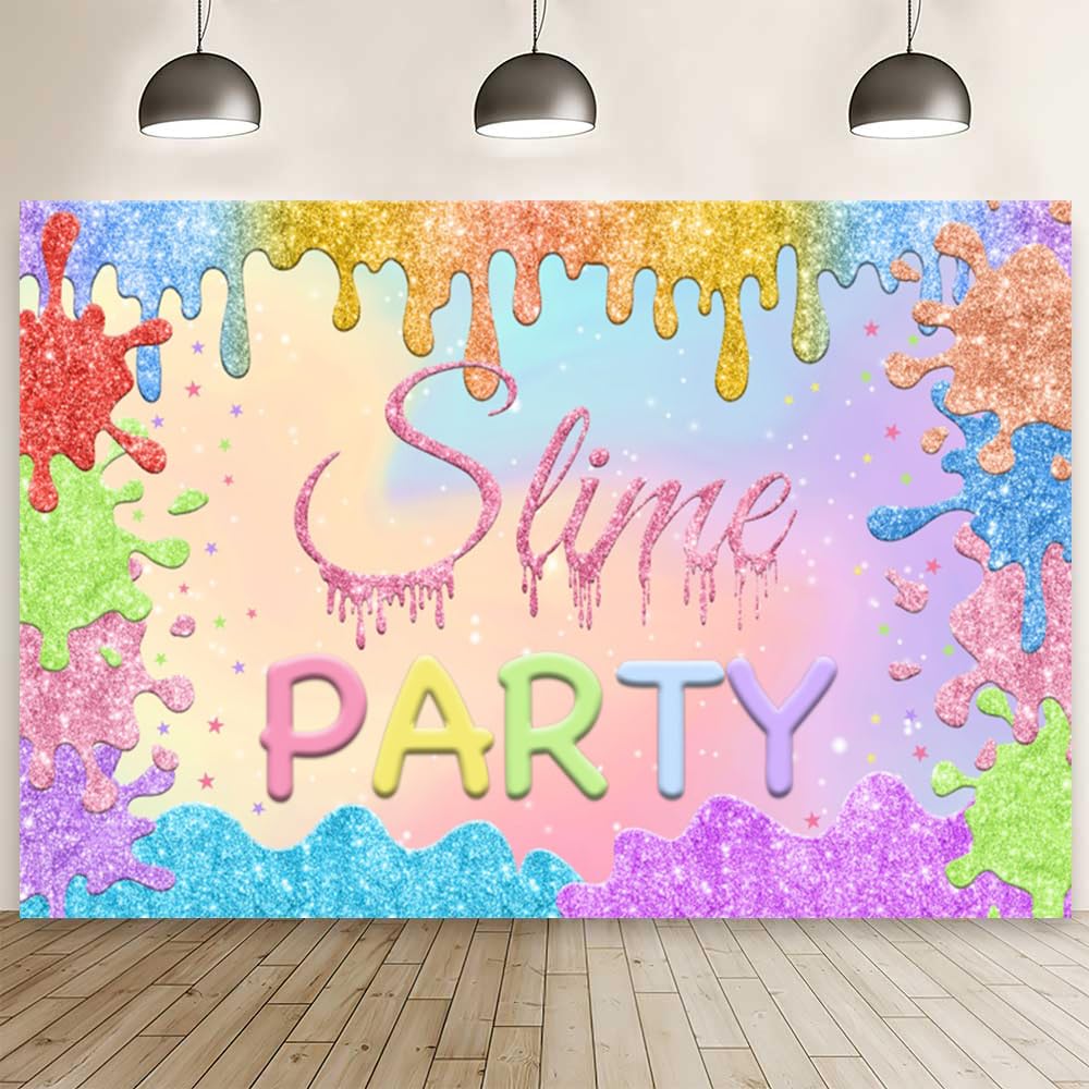 7x5ft Slime Time Birthday Backdrop - Colorful Graffiti Glow Splatter Photo Background For Kids