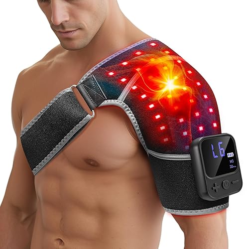 RELEXNOW Cordless Red Light Therapy for Shoulder, Portable Near Infrared Light Therapy for Shoulder & Joint Comfort Wearable Shoulders Massage Wrap with 5000mAh Battery(Gray) - Gray