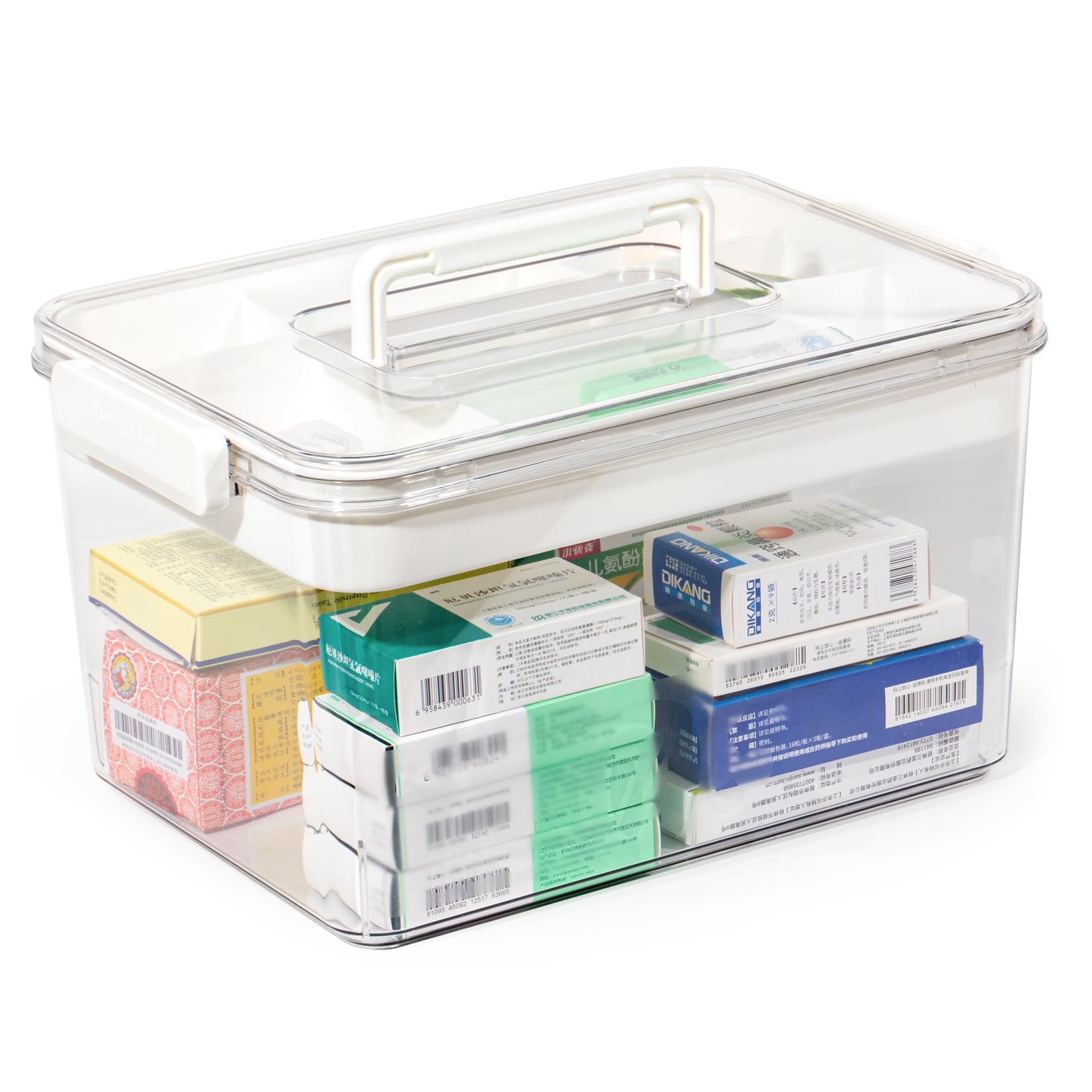 Theo&Cleo Medikamenten Aufbewahrung, Groß Medikamentenbox, Medizinbox, Hausapotheke box, Aufbewahrungsbox for medicine (Transparent-XL)
