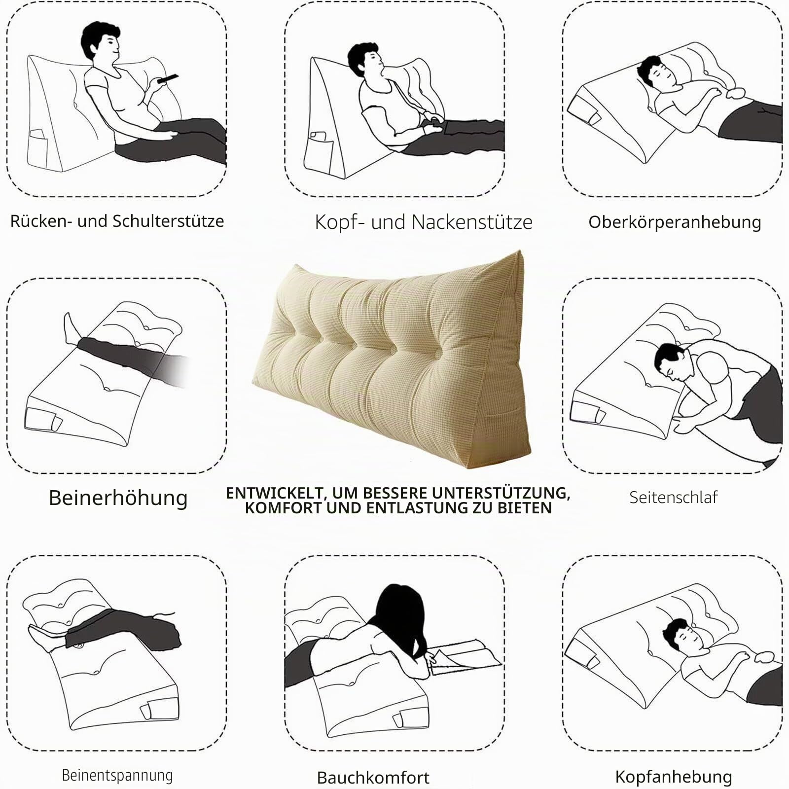 Rückenkissen Bett Armeegrün 200cm, Groß Lesekissen für Bett und Sofa, Cord Bettkissen Rückenlehne Rückenpolster Keil Kopfteil Kissen, Dreieckige Rückenstützkissen Keilkissen Lendenkissen Kopfkissen