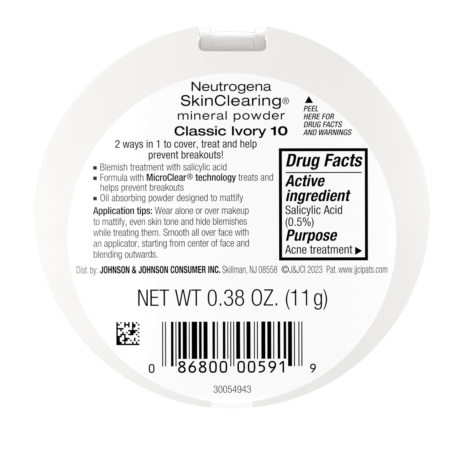 Neutrogena SkinClearing Mineral Acne-Concealing Pressed Powder Compact, Shine-Free & Oil-Absorbing Makeup with Salicylic Acid to Cover, Treat & Prevent Breakouts, Classic Ivory 10,.38 oz