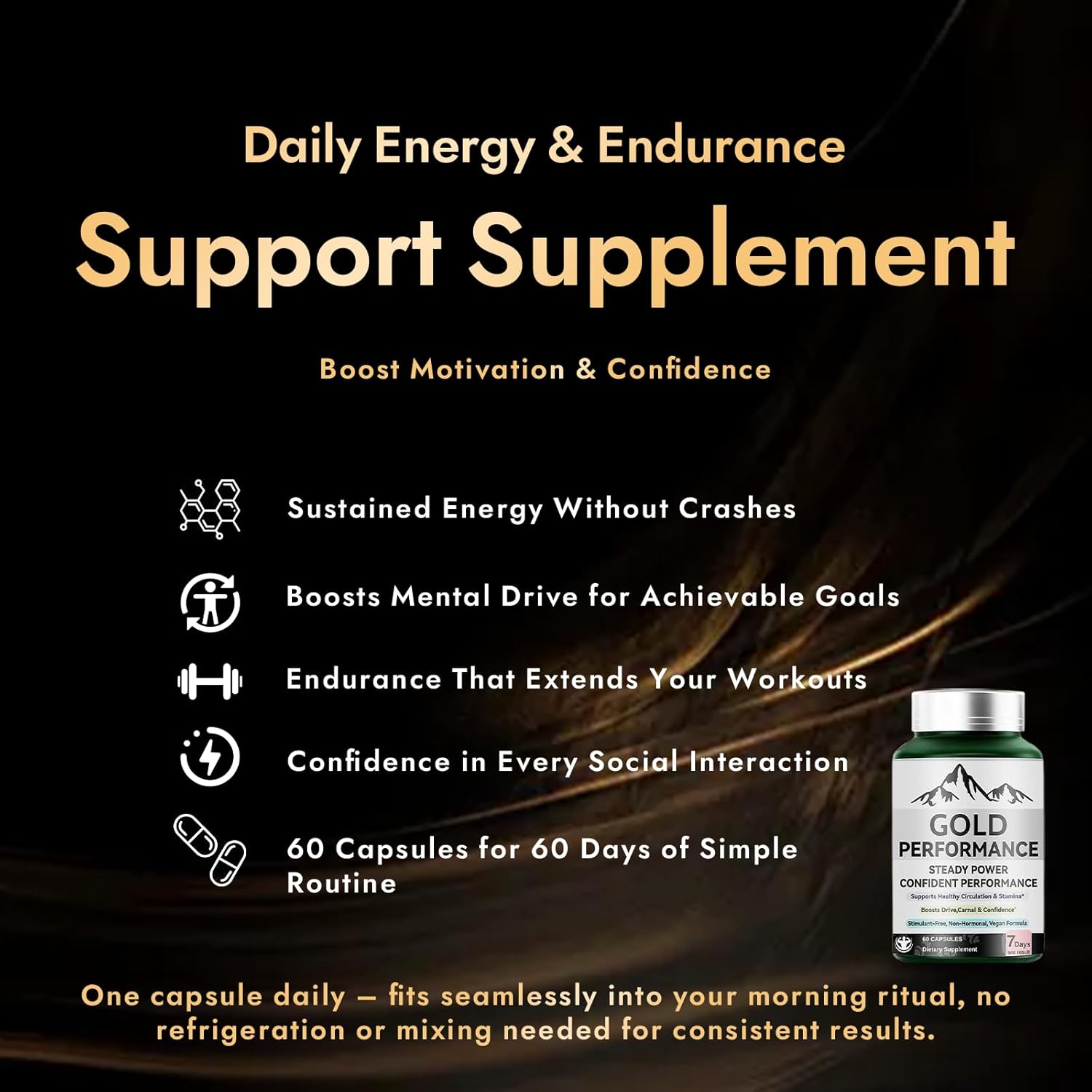 Quantum Gold Performance Capsulas – Daily Energy & Endurance Support Supplement | Boost Motivation & Confidence | 60 Capsules(1PC) - Image 4
