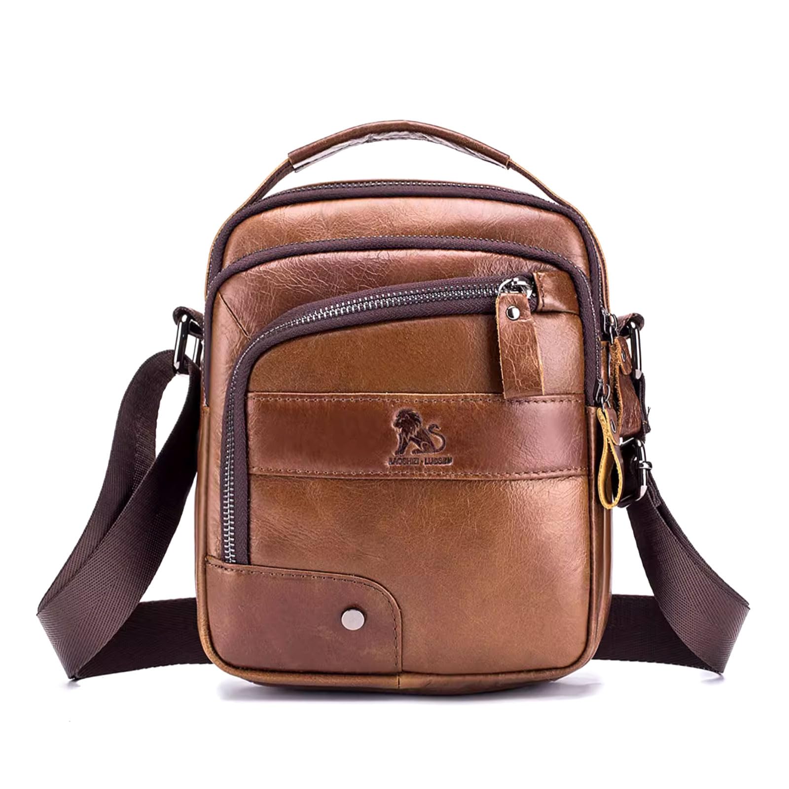 Echtes Leder Umhängetasche,Lässige Mode Crossbody Tasche,Wasserdicht Verschleißfest Multifunktionale Outdoor-Rucksack,Geeignet für Männer und Frauen Vintage Business Travel,Kleine Schulranzen,Braun
