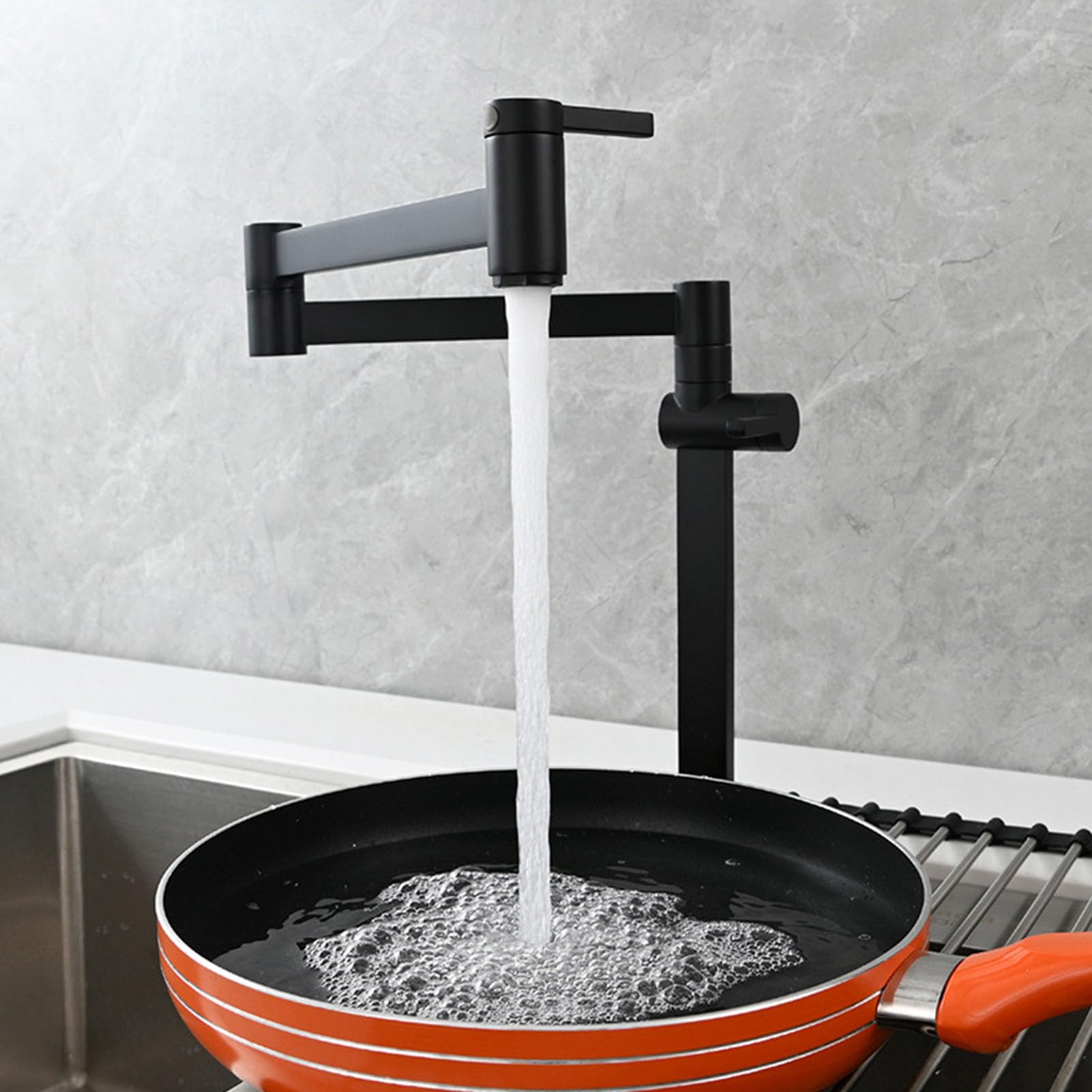 Robinet de cuisine pliable en laiton à trou unique avec bras pivotant extensible