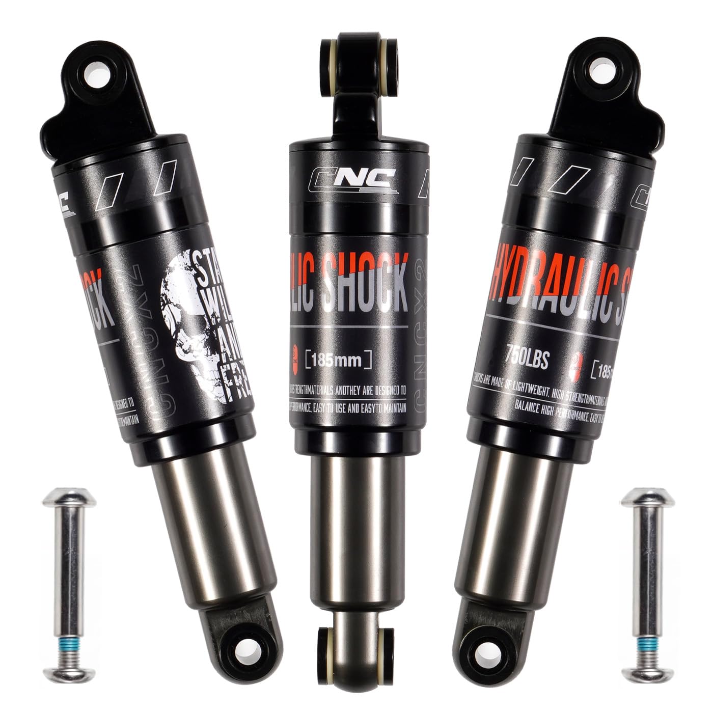 CNCLOL Mountain Bike Rear Shock 120mm/125mm/150mm/165mm/185mm/190mm/200mm, Hydraulic Rear Suspension Absorber, Non-Adjustable Oil Pressure Shock for MTB, Bicycle, DH, E-Bike 185x750lbs