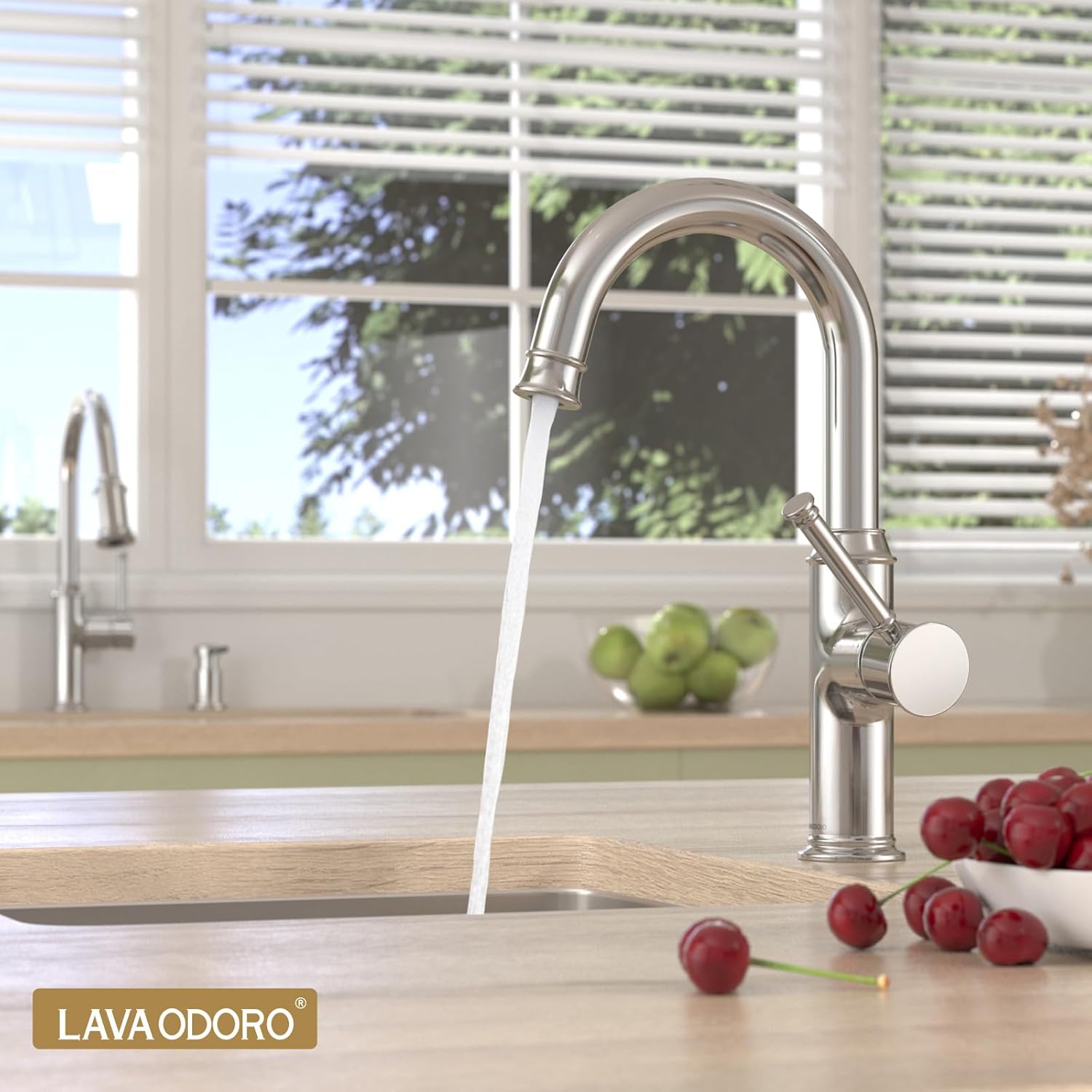 Lava Odoro Curtura Bar Sink Faucet, Chrome Bar Faucet 1 Hole, 360° Swivels Spout Wet Bar Faucets or Prep Sink Faucet, Solid Brass Spot-Free Small Kitchen Faucet Single Handle KBF201-C