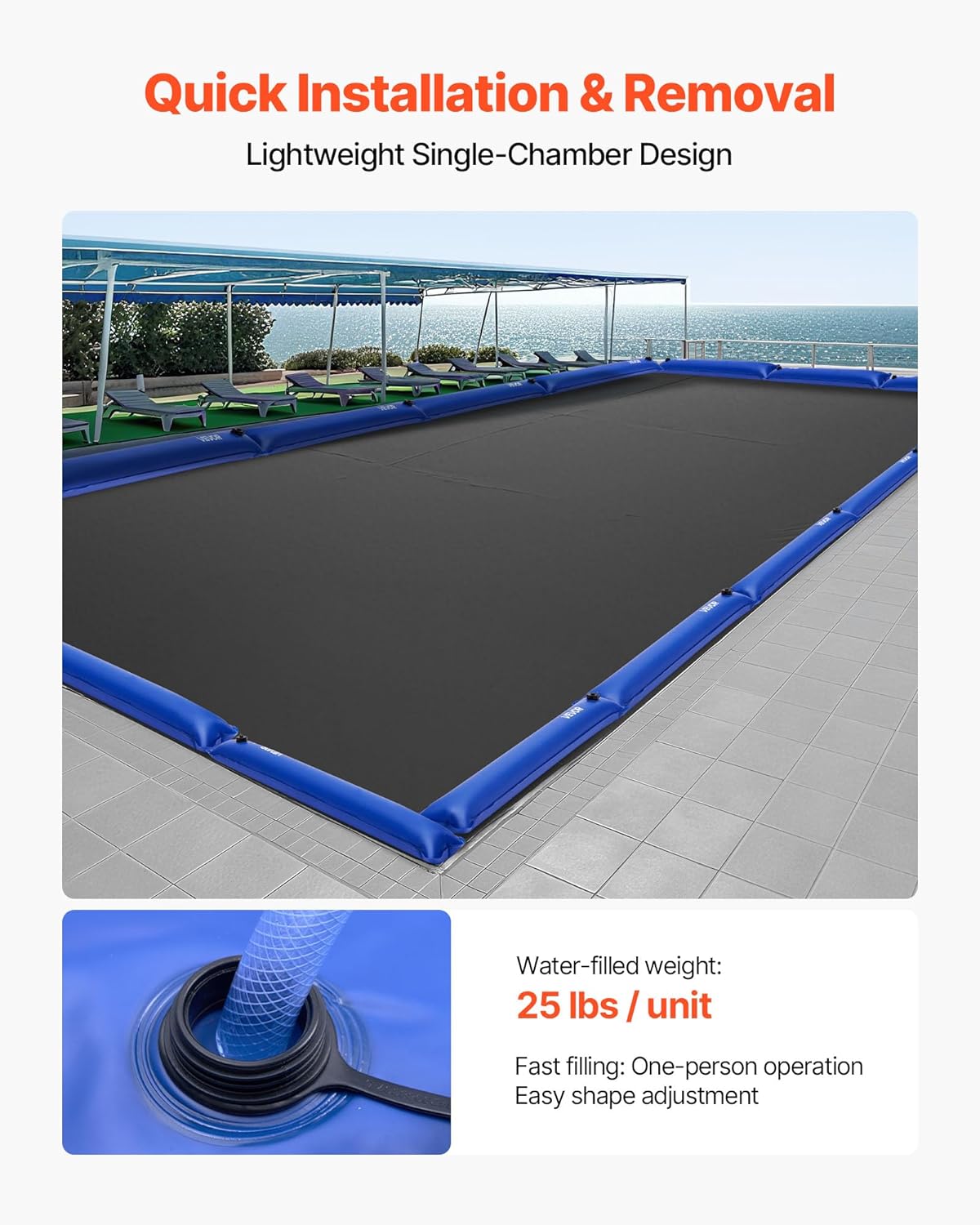 VEVOR Pool Cover Water Bags, 6 Packs 4 Ft, Single Chamber Pool Cover Water Tubes, 0.4mm Thick PVC Bags Weights with Leakproof Screw Cap, for Inground Swimming-Pool Covers Winter Closing, Blue