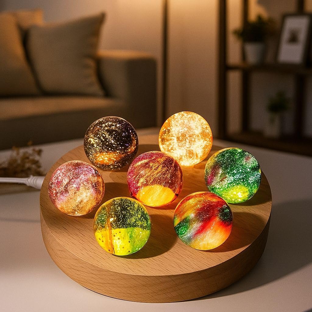 Piedras de cuarzo de cristal de 40 mm, esferas curativas naturales de 7 chakras con soporte de madera LED para meditación, energía positiva, luz nocturna, juego de bolas de decoración