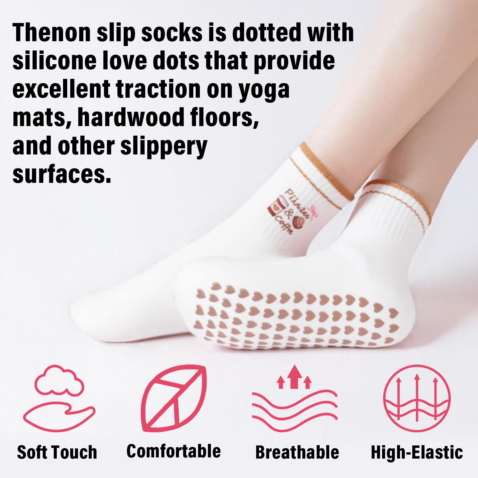 Chaussettes Antidérapantes Femme,Chaussettes Pilates Femme, Reformer Pilates, Pour Ballet, Yoga