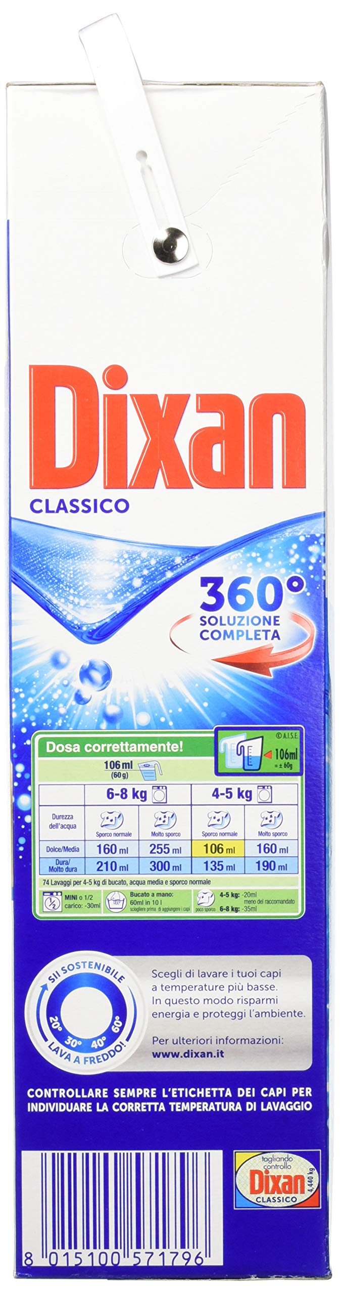 Dixan Classico Détergent en Poudre Deep Clean pour Éliminer les Taches Tenaces, Composé de 74 Lavages