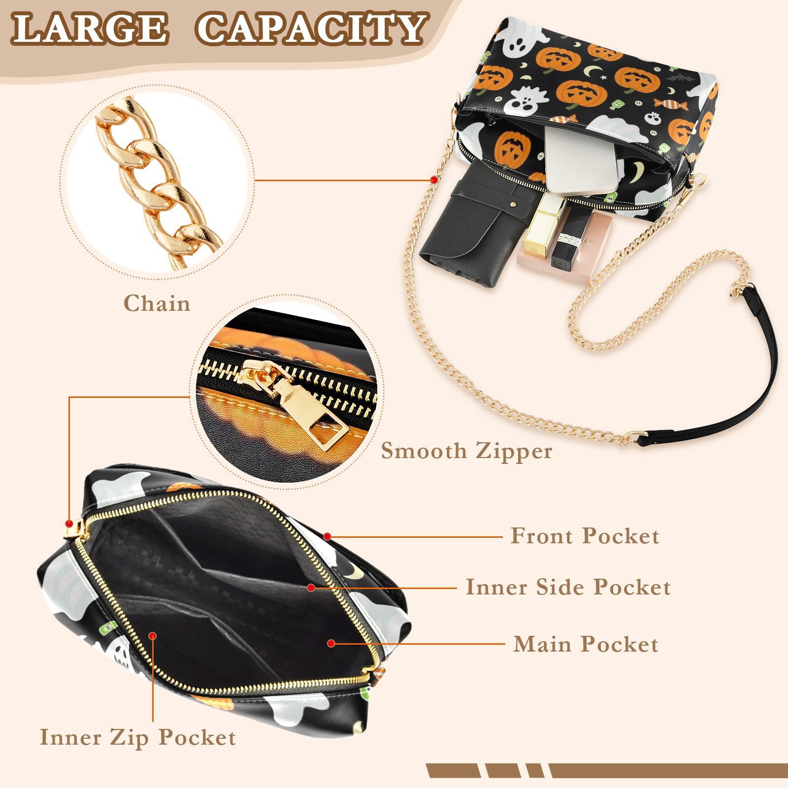 Bolso bandolera ligero con correa de cadena con capacidad de 2,5 L para