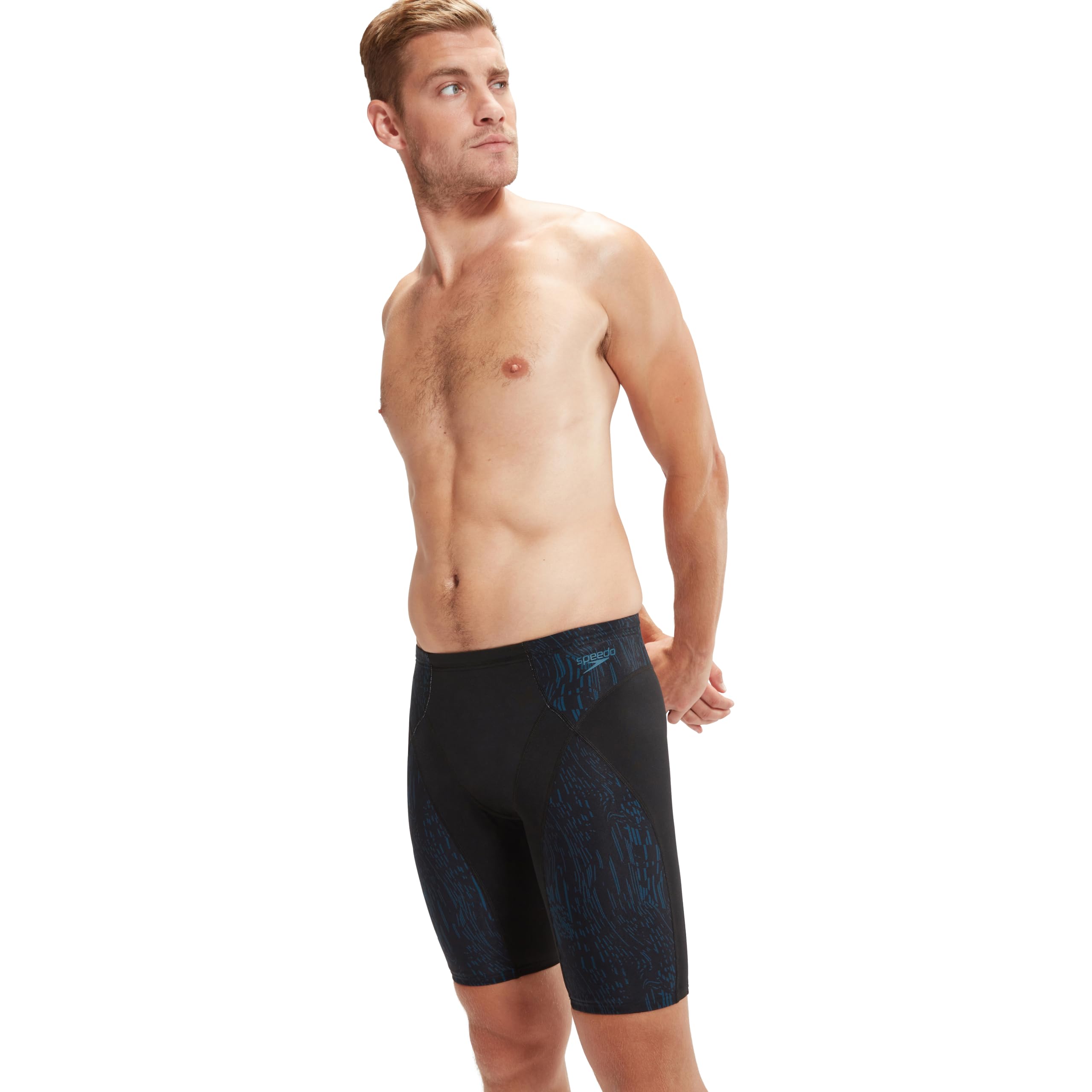 Speedo Męskie End+ Max Compression Jammer | Sportowy krój | Performance Fabric, Czarny/ciemny turkusowy, 36