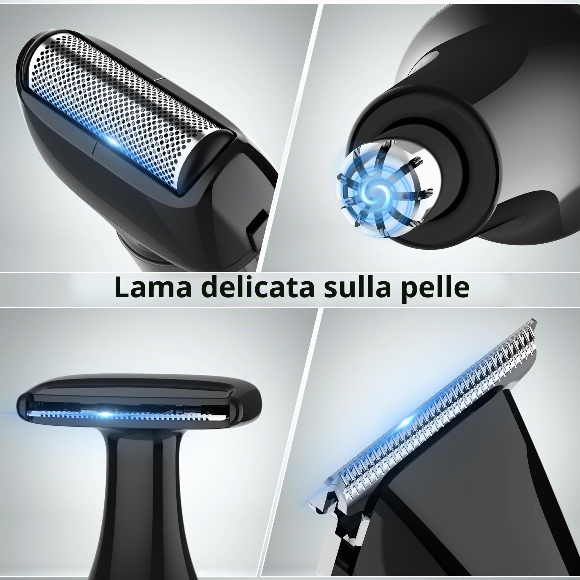 Hatteker Rasoio elettrico da uomo, kit per la cura del corpo, rasoio elettrico per il corpo, regolabarba per viso, braccio, mento, senza fili, con prolunga regolabile, display a LED impermeabile