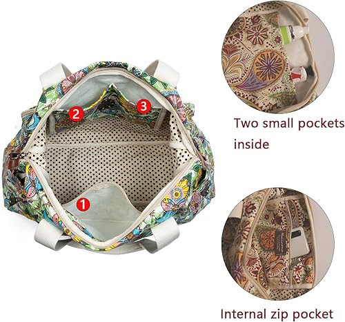 Vista 4 de Malirona Bolso de hombro de lona para mujer, bolso de viaje con asa superior, bolso cruzado con diseño floral