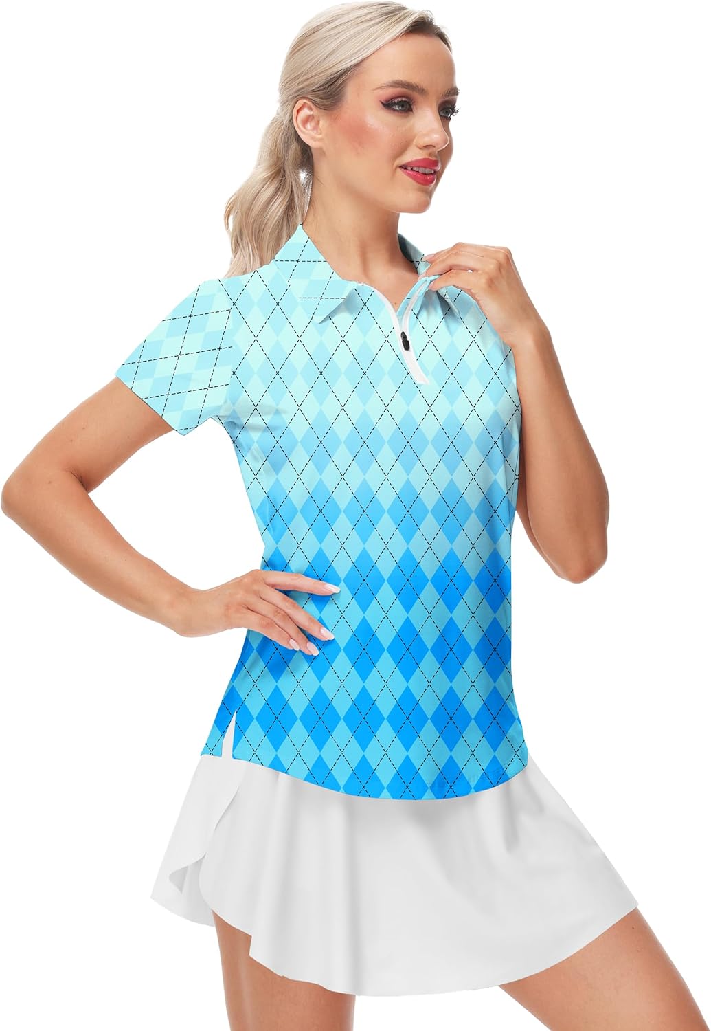 AOBUTE Women's Short Sleeve Golf Shirts Gradient 1/4 Zip Tennis Shirt - Image 2