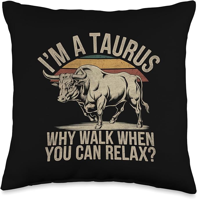 Retro Design Taurus Zodiac Sign Birthday Horoscope Astrology Throw Pillow