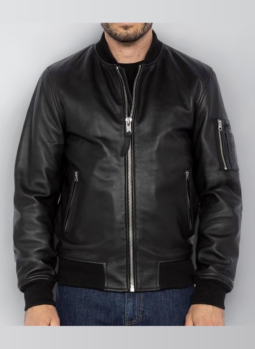 LCBOMBA Men's Black Leather Jacket