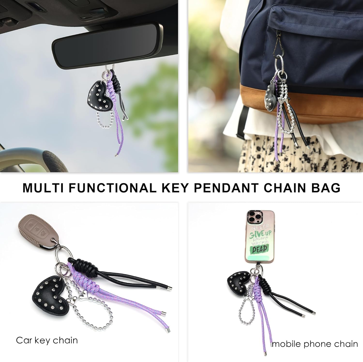 Heart Leather Bag Charm - 4-Piece Keychain | Stylish Purse Charms for Women's Handbags, Backpacks & Totes - Image 7