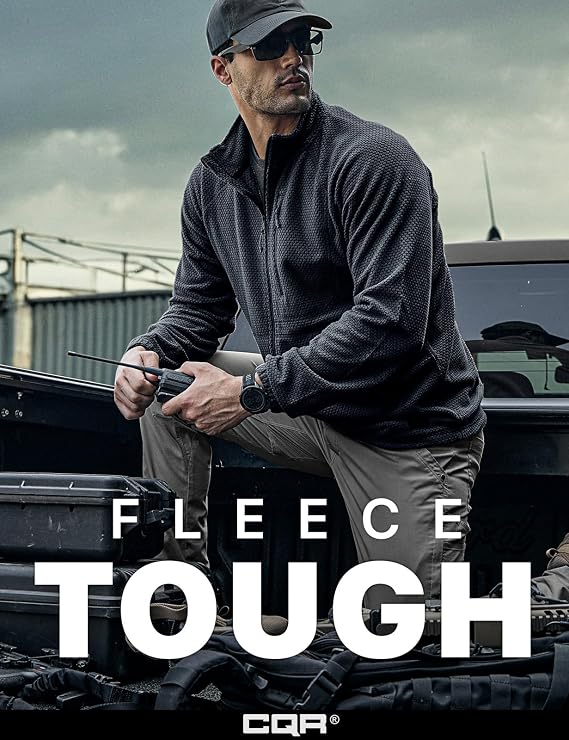CQR Men's Full-Zip Tactical Jacket, Soft Warm Military Winter Fleece Jackets, Outdoor Coats with Zipper Pockets