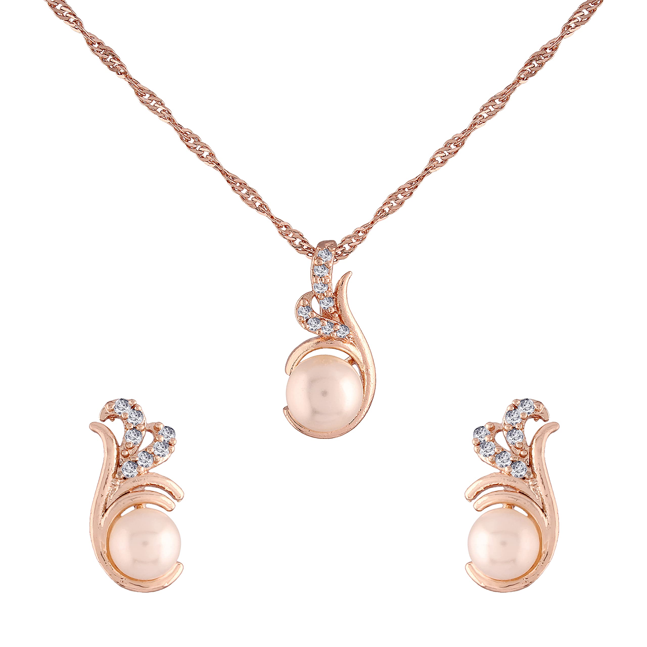 I Jewels Rose Gold Plated Glittering Cubic Zirconia Designer Chain Pendent Necklace Jewellery Set with Pearl Drop Earring for Women & Girls (CH40) (B0968D5BQY) Amazon Price History, Amazon Price Tracker