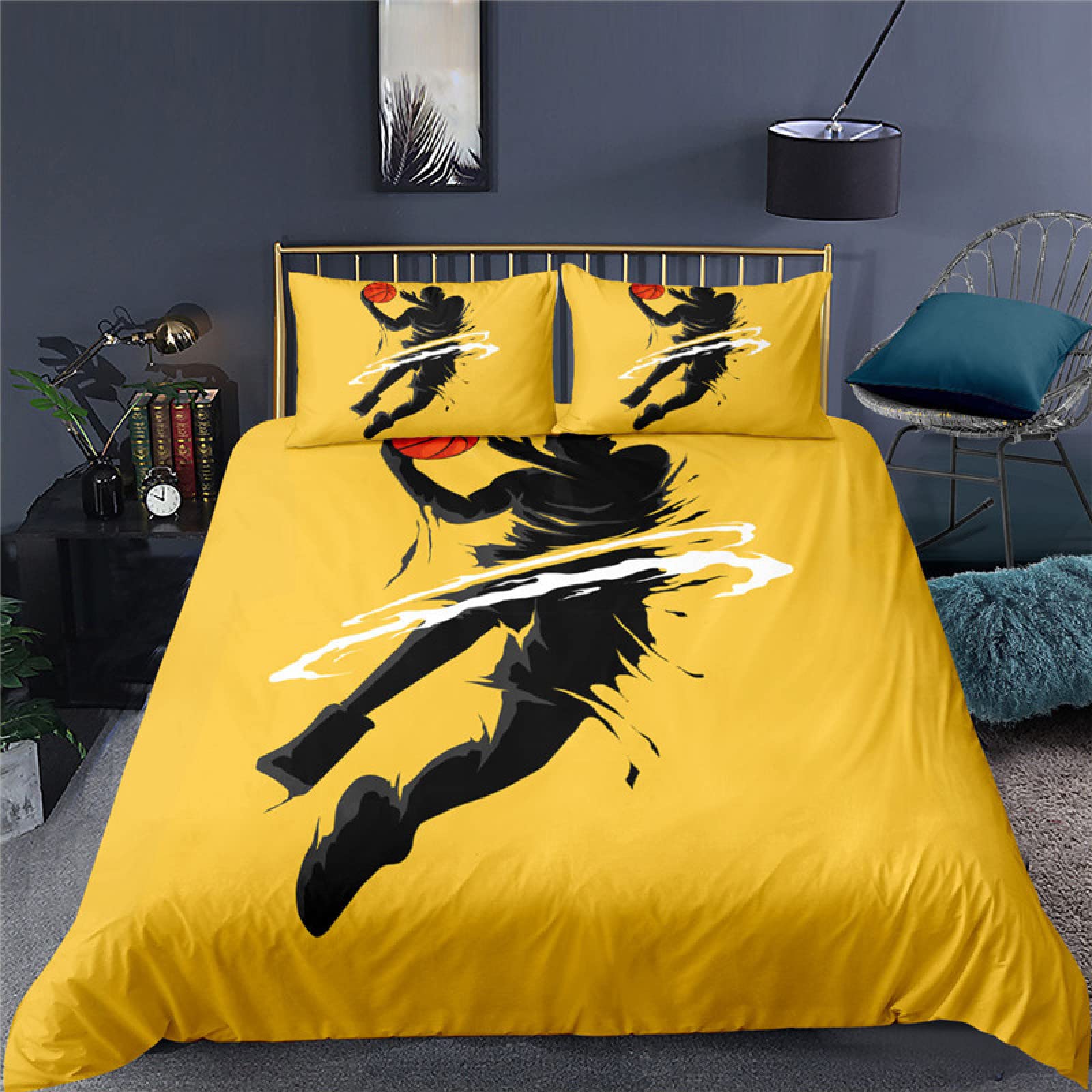 Fundas Nordicas 105 Baloncesto Amarillo Ropa de Cama para Niños Adultos con Cremallera Suave Transpirable 110gsm Microfibra Fundas Nordicas 220x240 cm + 2 Fundas de Almohada 50x80 cm