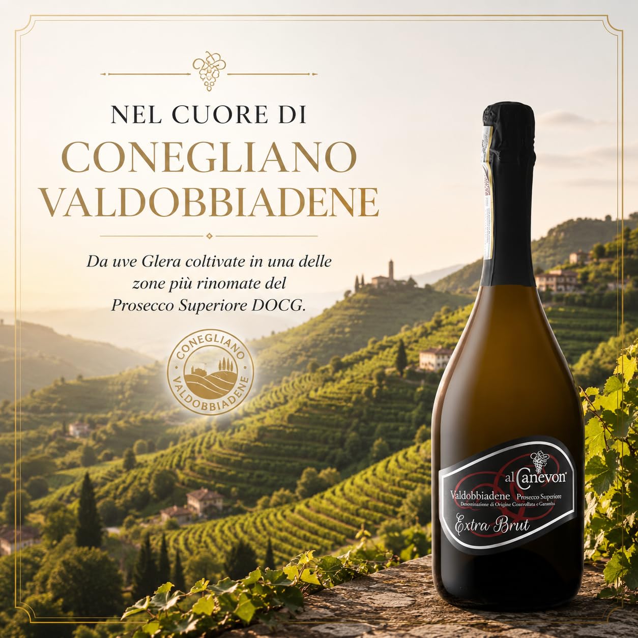 Prosecco Valdobbiadene Offerta Prosecco Superiore Extra Brut DOCG Conegliano Valdobbiadene - Si Abbina Con Dolci a Base Di Cioccolato 750ML