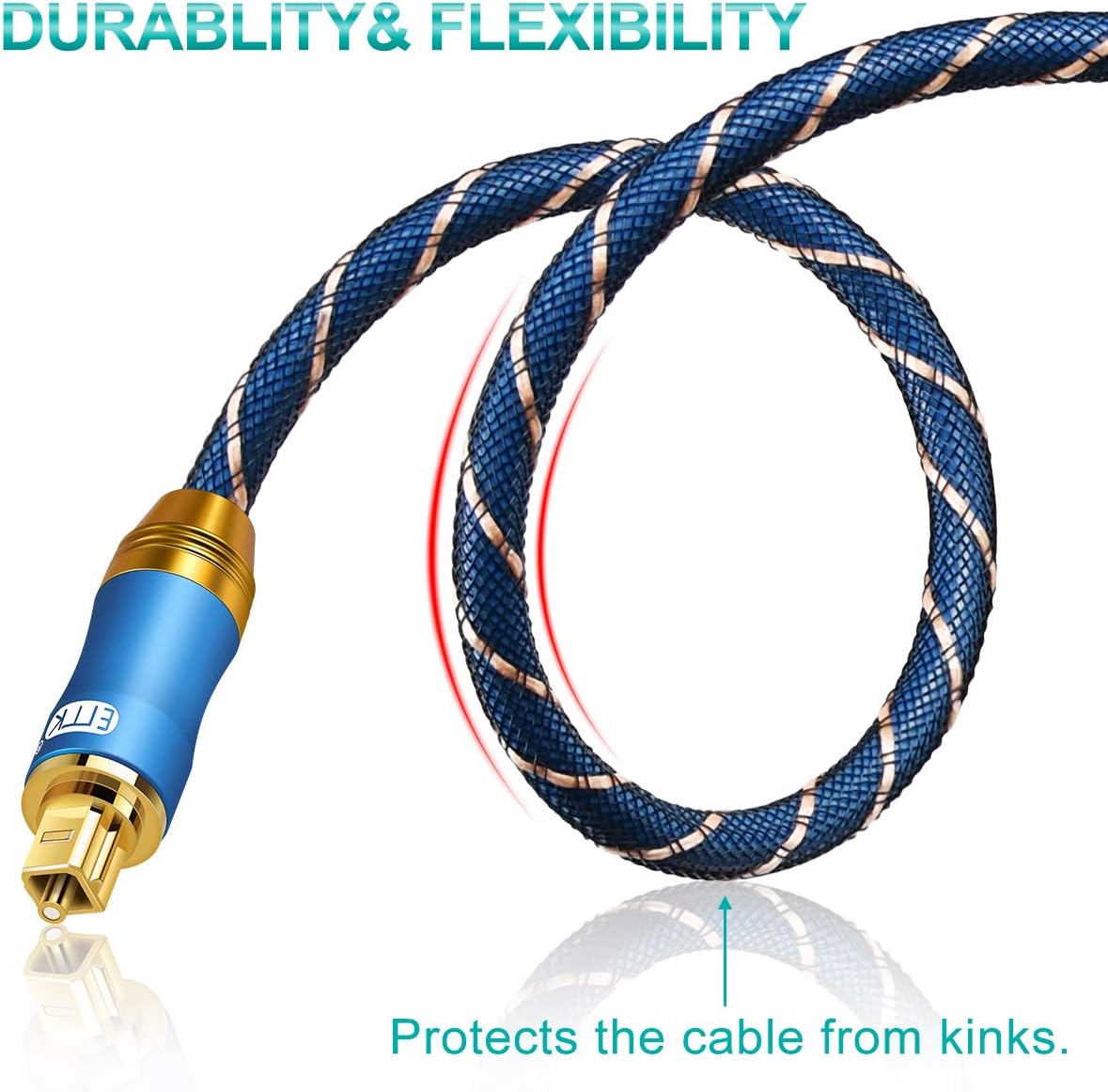 Optical Audio Cable Digital Toslink Cable - [Nylon Braided Jacket,Durable and Flexible] EMK Fiber Optic Cord for Home Theater, Sound bar, TV, PS4, Xbox & More (6.6Ft/2M)