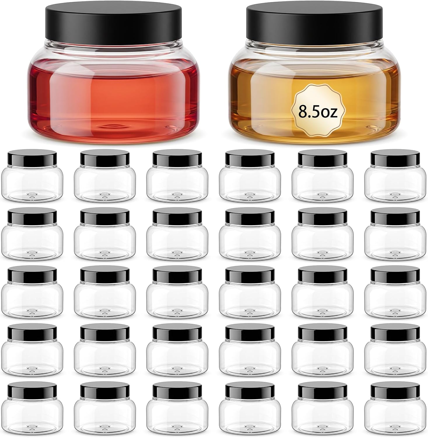 32 Pack 8 Oz Plastic Jars with Lids Body Scrub Containers Body Butter Refillable Cosmetic Clear PET with Black Caps Sugar Scrub Jars for Makeup Travel Storage
