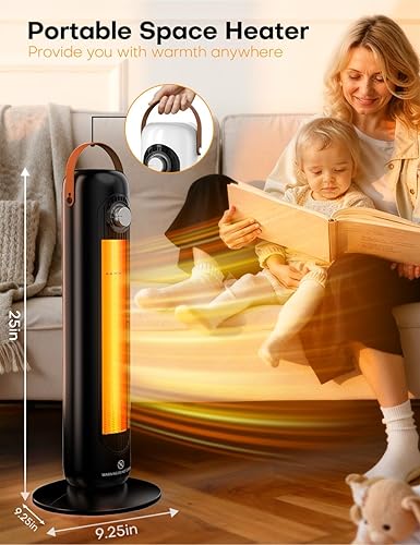 Miniatura 8 de Calentador eléctrico portátil de 25 pulgadas de alto con 4 modos de calor, calentadores de espacio de torre oscilantes de 70 para uso en interiores,