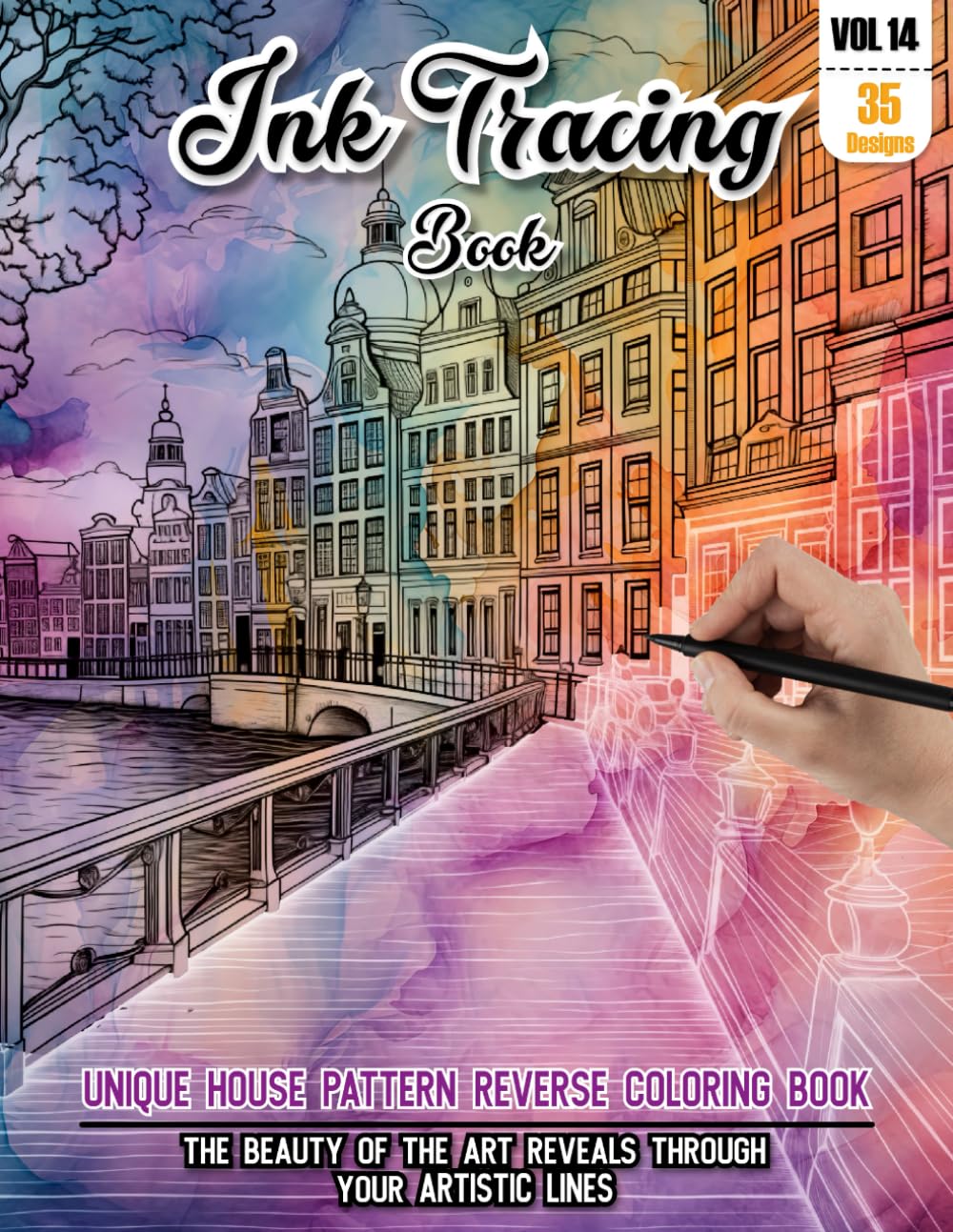 Ink Tracing Book: Stress relief reverse House Pattern Coloring Book for adults: mindfully Follow white lines to Uncover 35 beautiful House arts | ... lovers (Stress Relief Reverse Coloring Book)