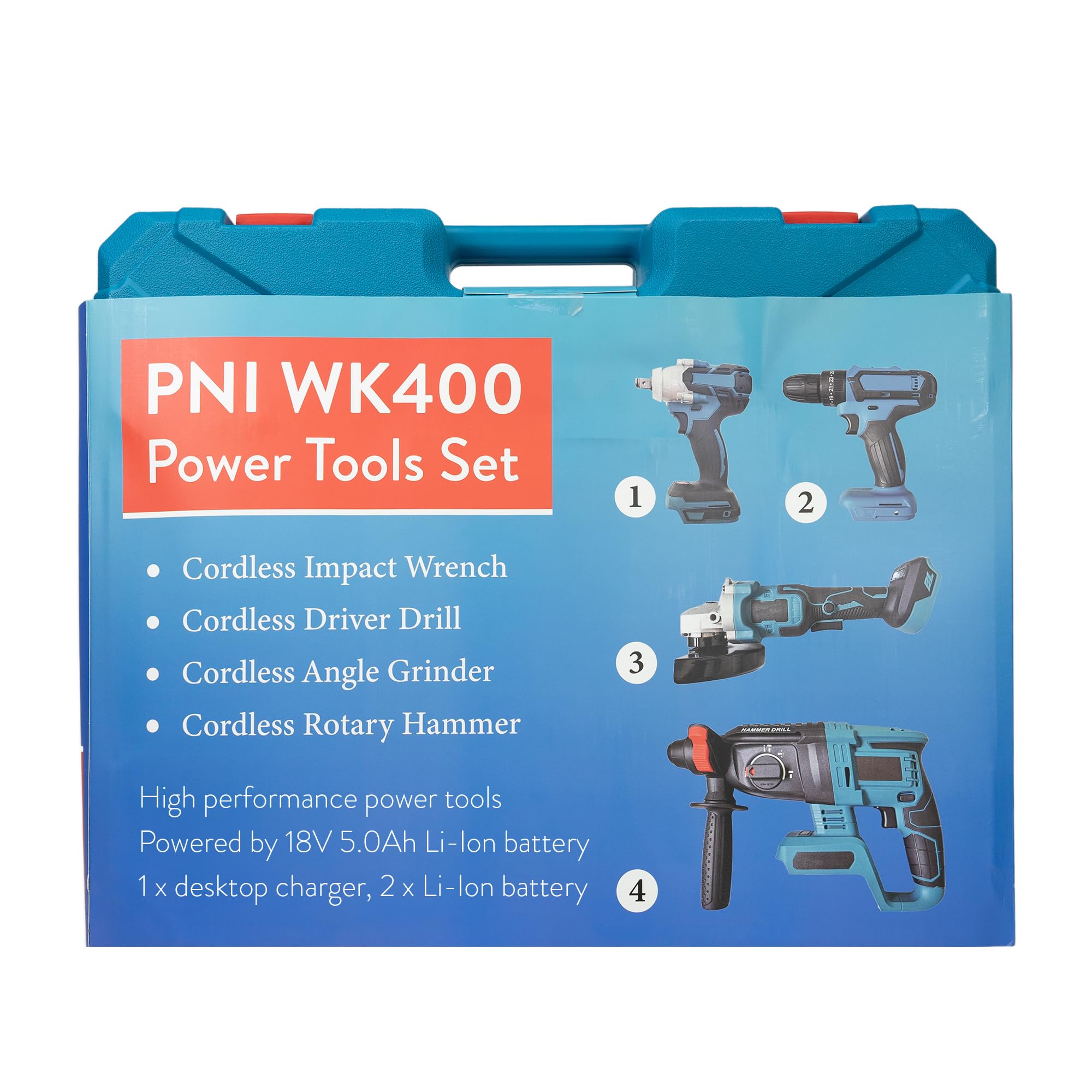 Juego de herramientas eléctricas PNI WK400 con baterías de 18V 5,0Ah, cargador incluido