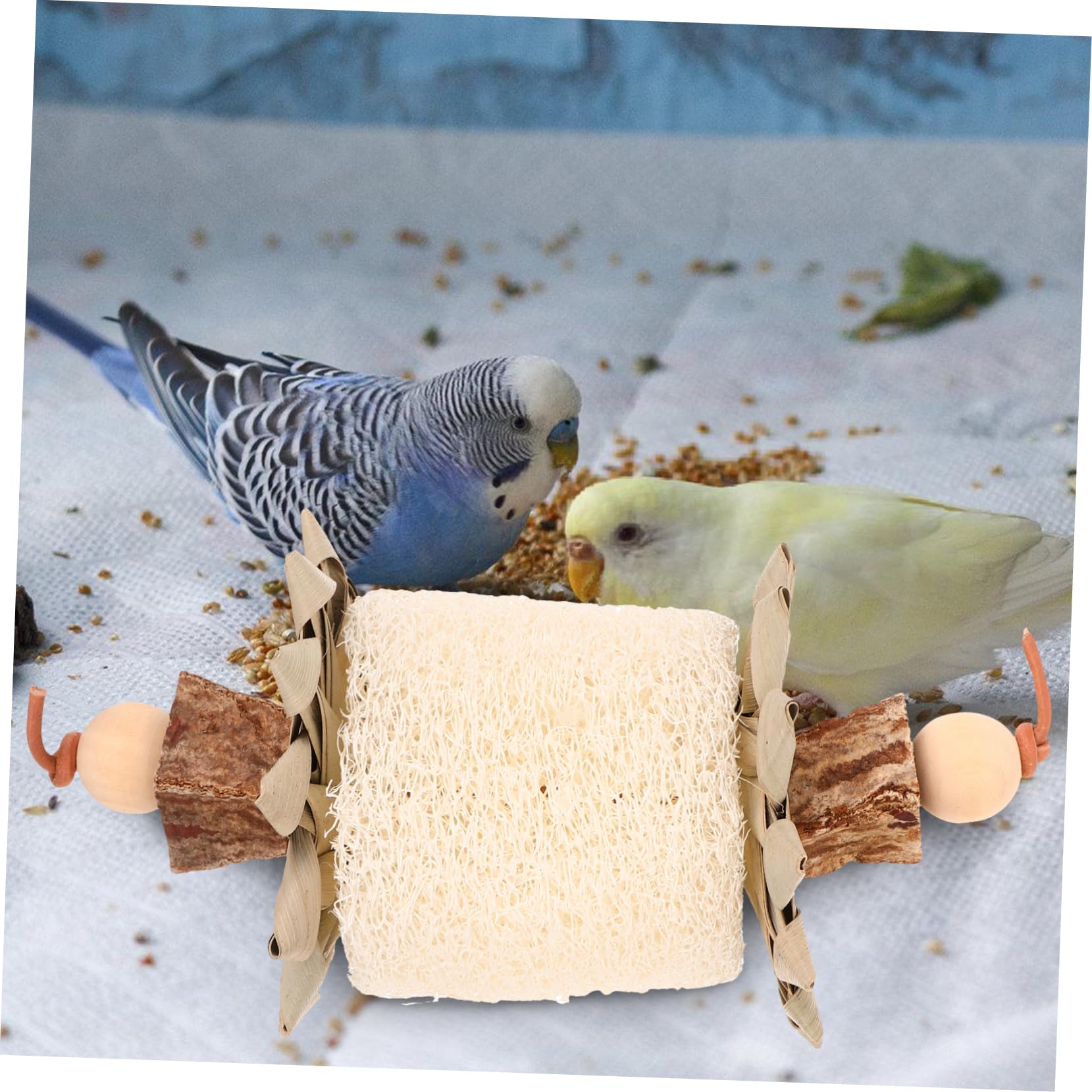FOMIYES Jouet à Mâcher pour Perroquet, Loofah et Feuilles de Palmier