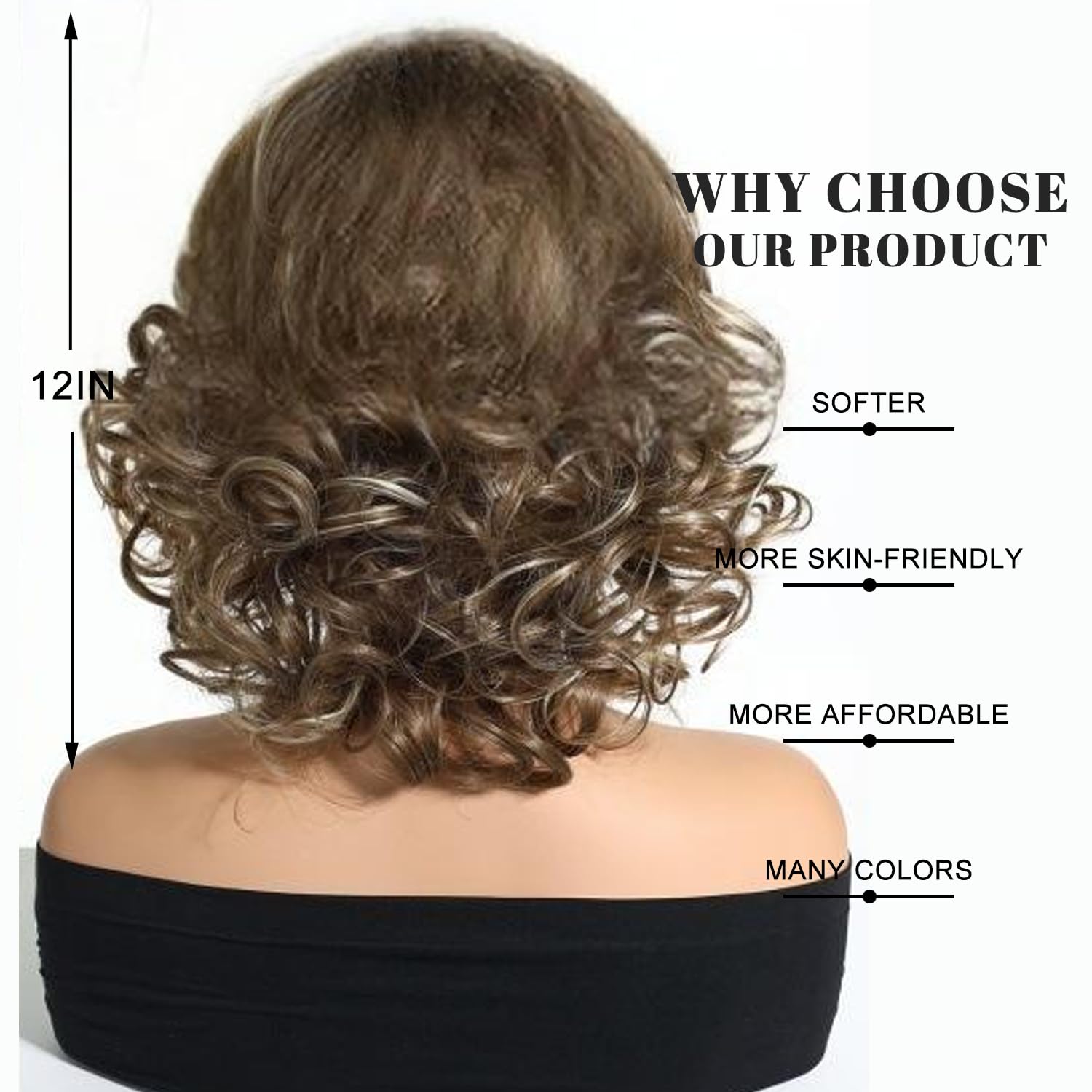 Brown Short Curly Bob Wigs Human Hair for Women with Natural Look and Comfortable Fit Real Hair Wig for Daily Wear and Family Gatherings (Light Brown,12 Inch)