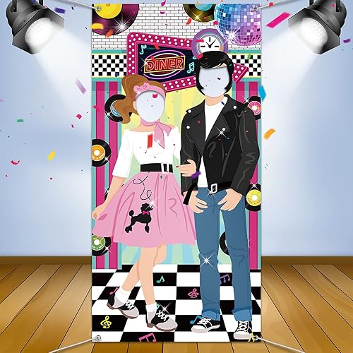 Miniatura 4 de Irenare Decoraciones de fiesta de los años 50 para fiestas, telón de fondo grande de los años 50, fondo de cartel de rock and roll de los años 50,