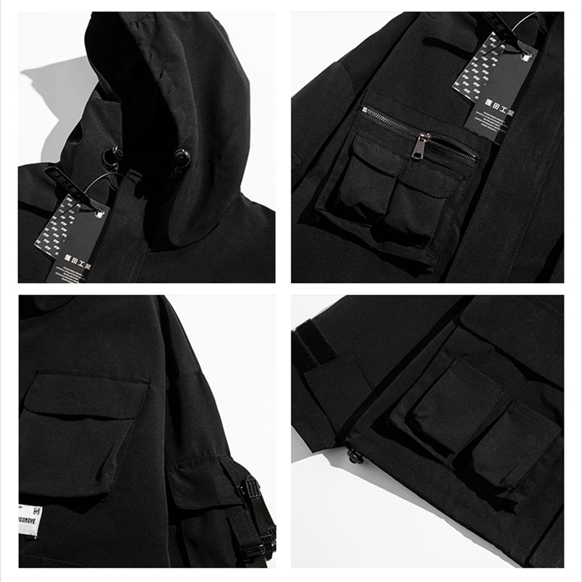 XYXIONGMAO Ropa gótica, chaqueta táctica con cremallera, cortavientos, con capucha, ropa de calle para hombre