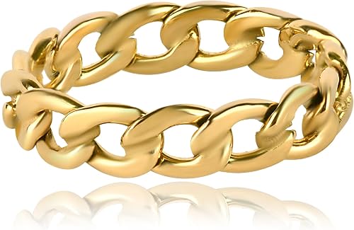 JEWELVERSE 18K Gold-Plated Chain Ring For Women | Cuban Link Chain Ring | Stackable Rings | Dainty Gold Rings | Band Ring Size 5-10 (5): Clothing, Shoes & Jewelry