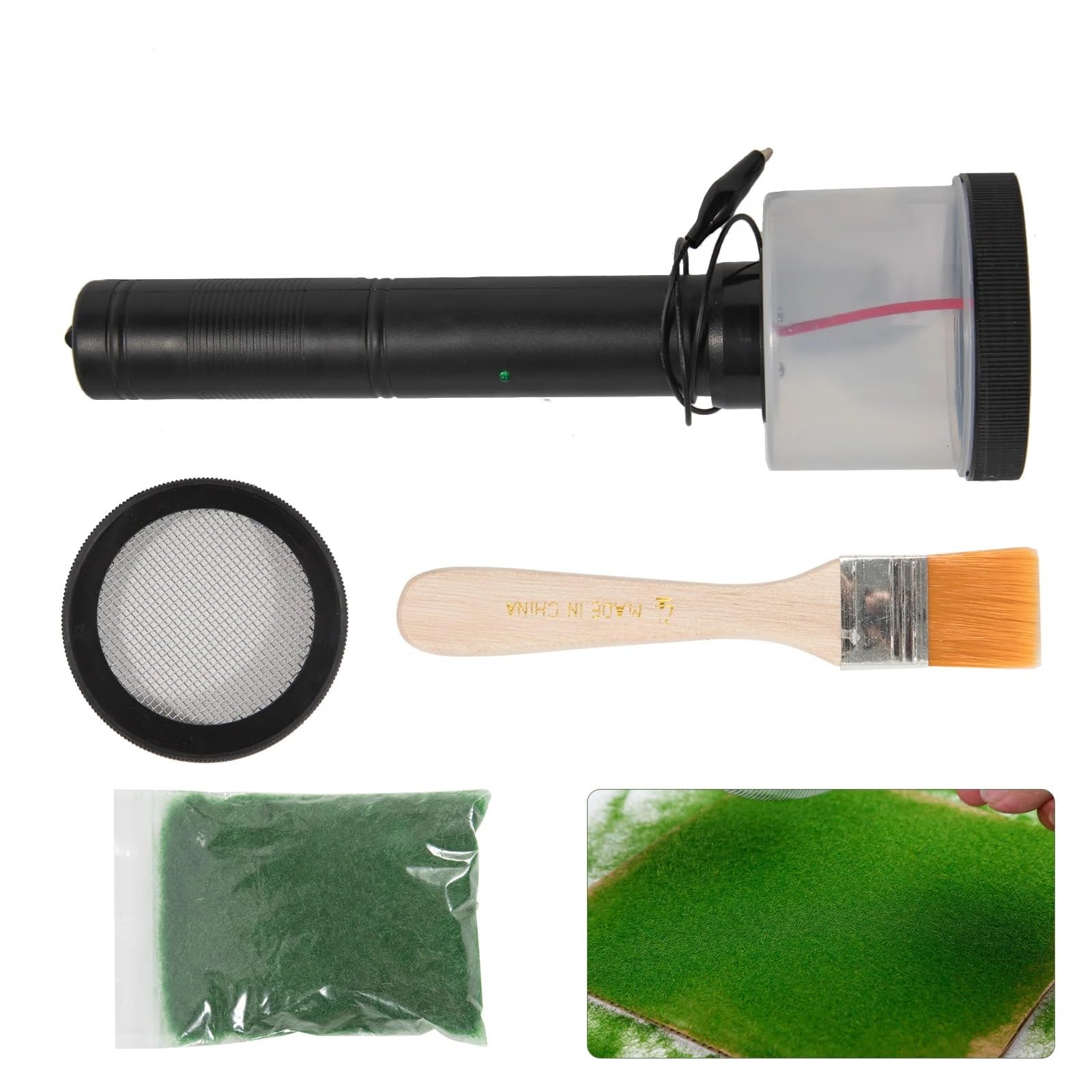 Handheld Seed Planter Handbeflockungsmaschine, statisches Gras, Flockgras-Meister für DIY-Szenische Modellierung, Sandtisch Motorhacke(SFC-001)