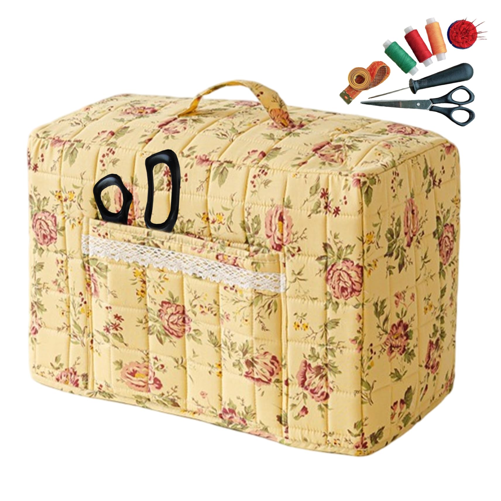 Riouwal Sewing Machine Cover Floral Sewing Machine Dust Cover with Pocket and Handle 16.9x9.5x13.8 inch